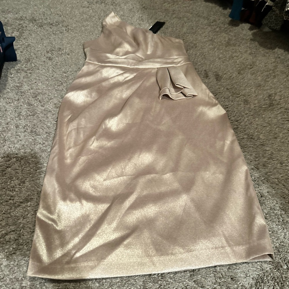 Adrianna Papell One Shoulder Gold Dress